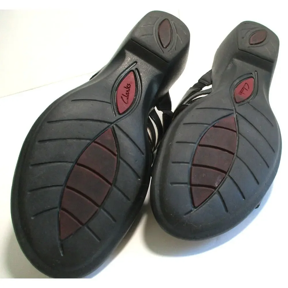 Clarks Artisan Women's Black Leather Slide Sandals #83443 Size 7.5M
